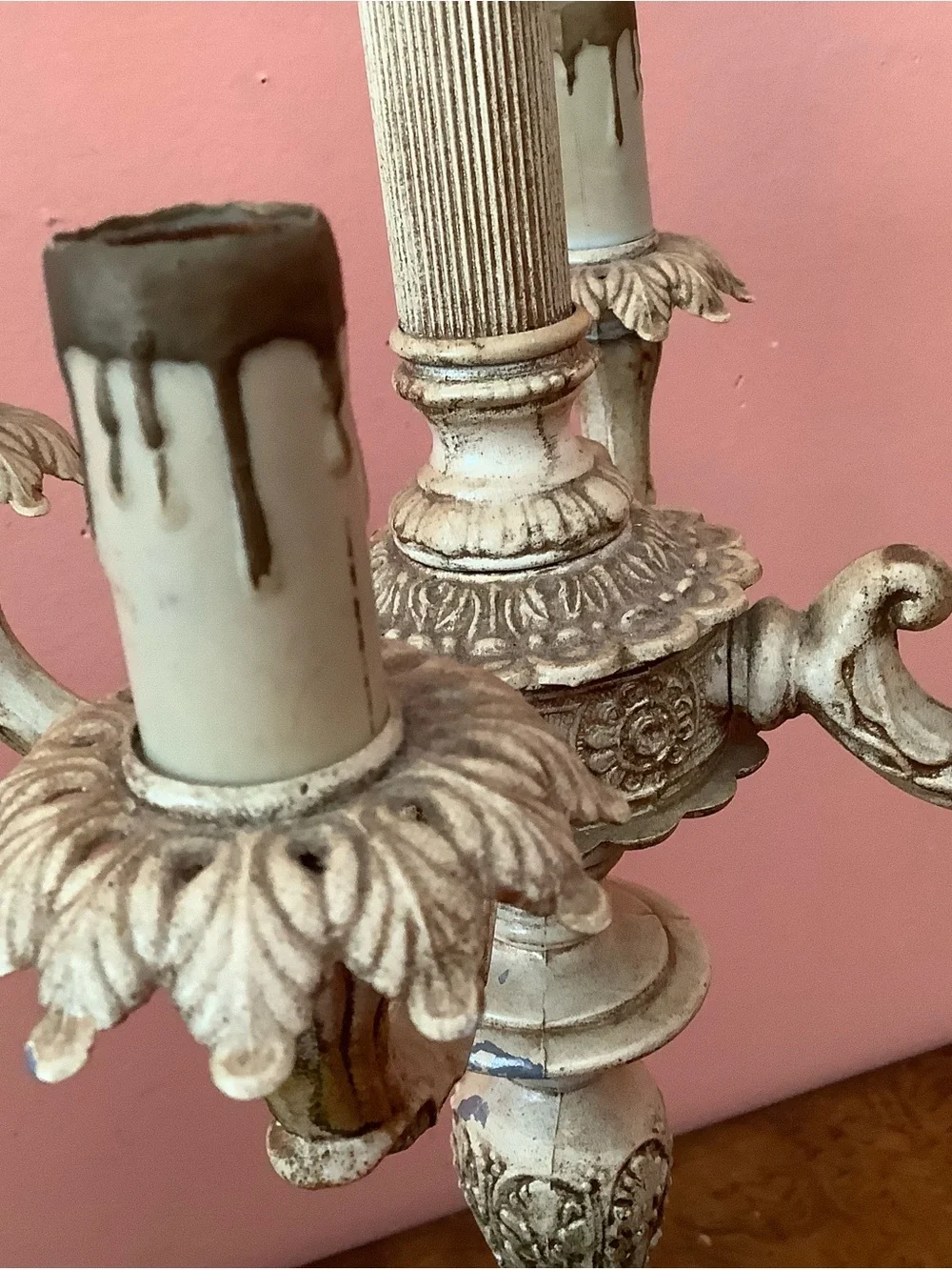 Vintage Italian 4-Light Candelabra Table Lamp Filigree Shade Carrara Marble 28”